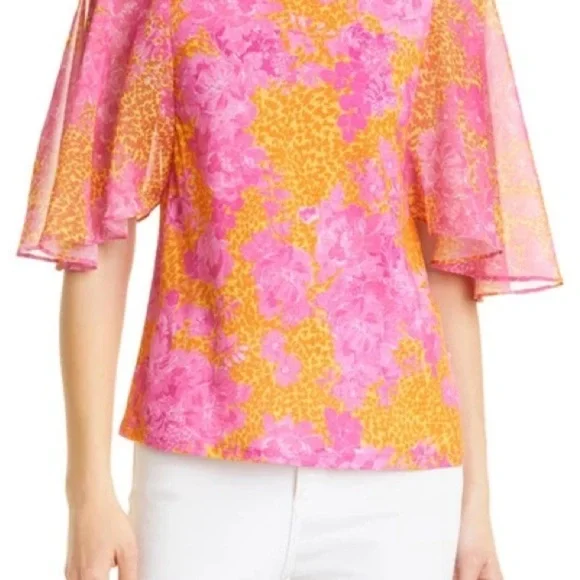TED BAKER NWT Orange Pink Lilanya Floral print Woven Top size 1 Small Whimsical - Picture 2 of 7